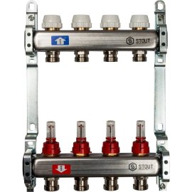 Коллектор из нержавеющей стали с расходомерами STOUT 4 выхода, SMS 0917 000004
