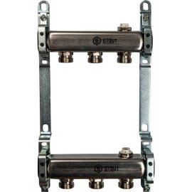 Коллектор из нержавеющей стали для радиаторной разводки STOUT 3 выхода