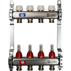 Коллектор из нержавеющей стали с расходомерами STOUT 4 выхода