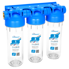 Трехступенчатый магистральный фильтр АКВАБРАЙТ стандарт SLIM LINE латунная вставка 1 дюйм