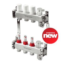 Коллекторный блок с расходомерами и автоматическими воздухоотводчиками Pro Aqua 11 выходов, 630 мм, 1 x 3/4