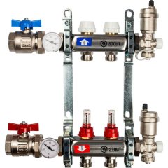 Коллектор из нержавеющей стали в сборе STOUT с расходомерами 2 вых.