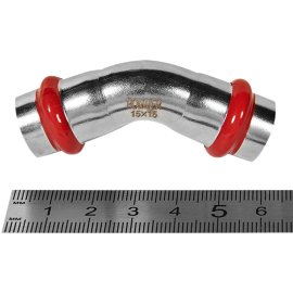 Угольник ROMMER 45° ВПр-ВПр, 15, из нержавеющей стали прессовой, RSS-1005-000015