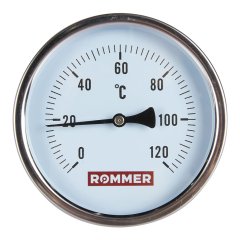 Термометр биметаллический ROMMER 100 мм 120 градусов с погружной гильзой 100 мм 1/2