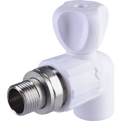 Кран шаровой для радиатора Политэк 20х1/2 угловой для полипропиленовых труб под сварку (цвет белый)