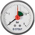 Манометр аксиальный с указателем предела STOUT корпус Dn 63 мм 1/4 , 0...4 бар, кл.2.5