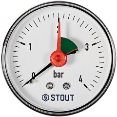 Манометр аксиальный с указателем предела STOUT корпус Dn 63 мм 1/4 , 0...4 бар, кл.2.5