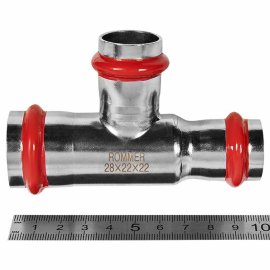 Тройник ROMMER переходной ВПр, 28х22х22, из нержавеющей стали прессовой, RSS-1014-282222