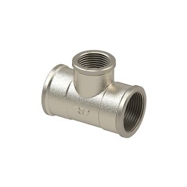 Тройник переходной, латунь, внутренняя/внутренняя/внутренняя резьба 1_1/4х1х1_1/4, никель, RTP