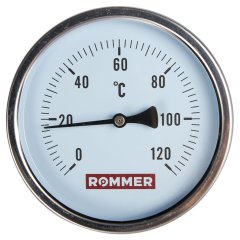Термометр биметаллический ROMMER 100 мм 120 градусов с погружной гильзой 50 мм 1/2