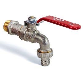 Кран шаровой водоразборный ручка рычаг, латунь, наружная/наружная резьба 1/2х1/2-14, индивидуальная упаковка, никель, RTP