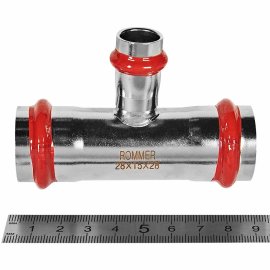 Тройник ROMMER переходной ВПр, 28х15х28, из нержавеющей стали прессовой, RSS-1014-281528