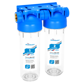 Двухступенчатый магистральный фильтр АКВАБРАЙТ стандарт SLIM LINE латунная вставка 1/2 дюйма