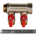 Коллектор с шаровыми кранами STOUT 3/4 , 2 отвода 1/2  (красные ручки)