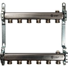 Коллектор из нержавеющей стали для радиаторной разводки STOUT 6 выходов