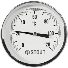 SIM-1001-807515 STOUT Термометр биметаллический осевой с погружной гильзой. Корпус Dn 80 мм, гильза 75 мм 1/2 , 0...120°С