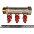 Коллектор с шаровыми кранами 1, 3 отвода 1/2  (красные ручки)