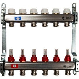 Коллектор из нержавеющей стали с расходомерами STOUT 6 выходов