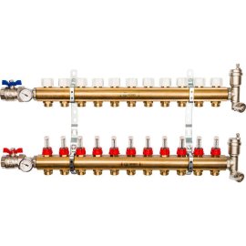 Распределительный коллектор из латуни с расходомерами STOUT 11 выходов