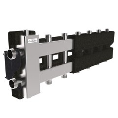 Балансировочный коллектор GIDRUSS BMSS-80-7DU.EPP (до 80 кВт, подкл. котла G 1, 3+3 контура G 1, боковой контур G 1, зеркально-матовая полировка, 4D-кронштейны K.UMS, EPP-термоизоляция)