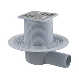 Сливной трап AlcaPlast 105x105/50 мм боковой сток, решетка из нержавеющей стали, гидрозатвор комбинированный SMART, APV1321