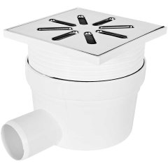 Трап регулируемый, боковой Sinikon металлическая решетка 150*150 (Белый) D 50