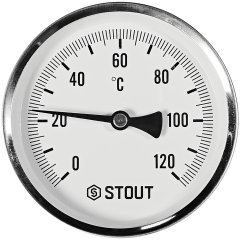 SIM-1001-107515 STOUT Термометр биметаллический осевой с погружной гильзой. Корпус Dn 100 мм, гильза 75 мм 1/2 , 0...120°С