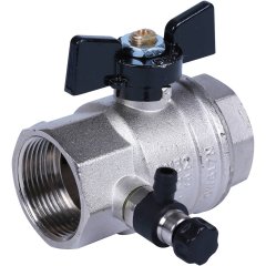 Кран шаровой BUGATTI Oregon 1 1/4 с дренажем и воздухоотводчиком, (ручка-бабочка) внут-внут резьба