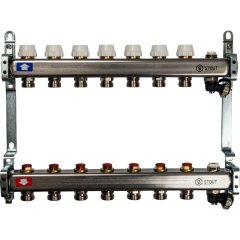 Коллектор из нержавеющей стали без расходомеров, с клапаном вып. воздуха и сливом STOUT 7 выходов