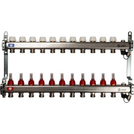 Коллектор из нержавеющей стали с расходомерами, с клапаном вып. воздуха и сливом STOUT 11 выходов