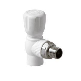 Шаровой кран Pro Aqua d=20-1/2 PP-R для радиатора угловой Белый