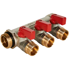 Коллектор с шаровыми кранами STOUT 3/4 , 3 отвода 1/2  (красные ручки)