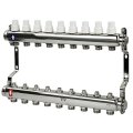 Коллекторная группа с ручными регулирующими клапанами и кронштейном (евроконус 3/4) нержавеющая сталь SUS 304 1х9 выходов, RTP