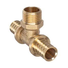 Тройник аксиальный, латунь, наружная резьба,20х1/2, желтый, RTP