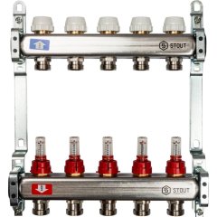 Коллектор из нержавеющей стали с расходомерами STOUT 5 выходов