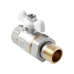 Кран шаровой полнопроходной Pro Aqua D 1/2 со сгоном, ручка-бабочка (белая), Н-В, FWB65-m15-f15sw