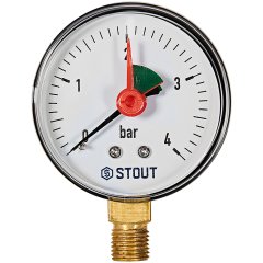 Манометр радиальный с указателем предела STOUT корпус Dn 63 мм 1/4 , 0...4 бар, кл.2.5