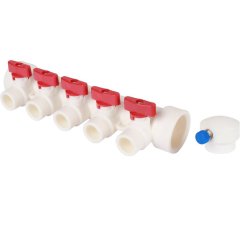 Коллектор с воздухоотводчиком и запорными кранами Kalde (5 выходов)