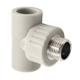 Тройник комбинированный PPR наружная резьба 20х 1/2,  серый, РТП