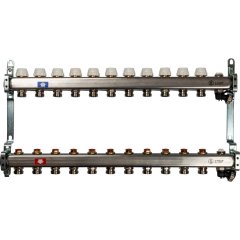 Коллектор из нержавеющей стали без расходомеров, с клапаном вып. воздуха и сливом STOUT 11 выходов