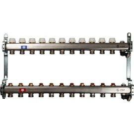 Коллектор из нержавеющей стали без расходомеров, с клапаном вып. воздуха и сливом STOUT 11 выходов