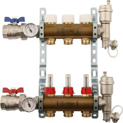 Распределительный коллектор из латуни с расходомерами STOUT 3 выхода