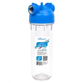 Прозрачный магистральный фильтр для холодной воды АКВАБРАЙТ Slim Line 10 дюймов, латунная вставка 3/4 дюйма, АБФ-10-34