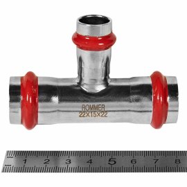 Тройник ROMMER переходной ВПр, 22х15х22, из нержавеющей стали прессовой, RSS-1014-221522