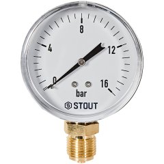 Манометр радиальный STOUT корпус Dn 80 мм 1/2 , 0...16 бар, кл.2.5
