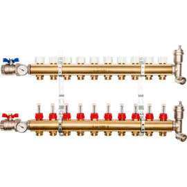 Распределительный коллектор из латуни с расходомерами STOUT 10 выходов