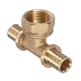 Тройник аксиальный, латунь, внутренняя резьба,20х3/4, желтый, RTP