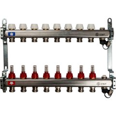 Коллектор из нержавеющей стали с расходомерами, с клапаном вып. воздуха и сливом STOUT 8 выходов