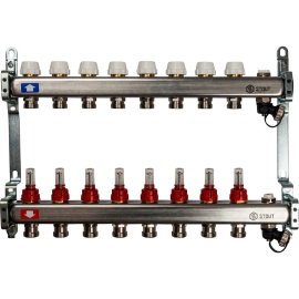 Коллектор из нержавеющей стали с расходомерами, с клапаном вып. воздуха и сливом STOUT 8 выходов