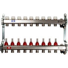 Коллектор из нержавеющей стали с расходомерами, с клапаном вып. воздуха и сливом STOUT 9 выходов